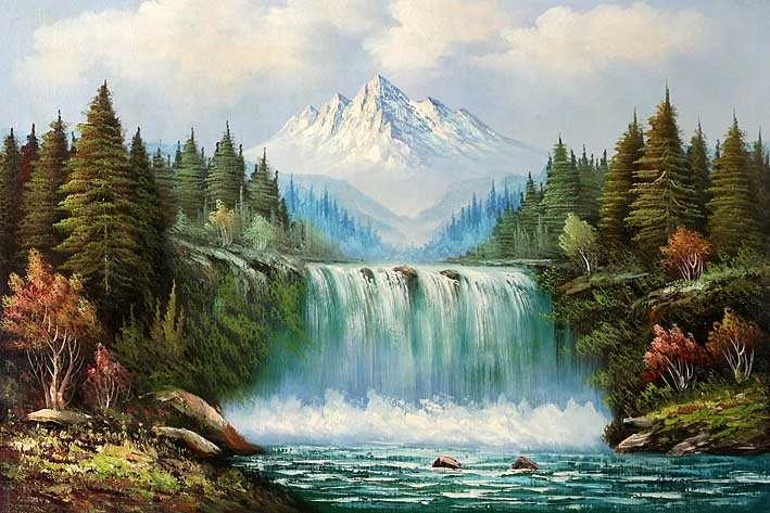 Peinture diamant paysage avec cascade et montagne 30 × 40 cm