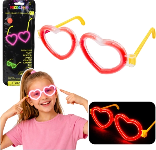 Lunettes fluorescentes en forme de cœur lumineuses dans l’obscurité – néon rouge