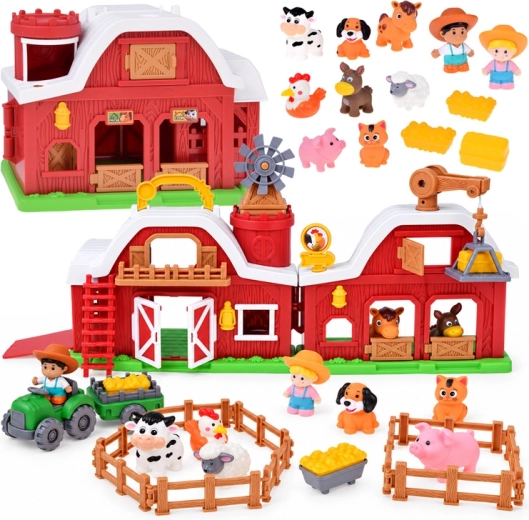 Ferme interactive – grange ouvrante avec sons, 10 figurines et tracteur