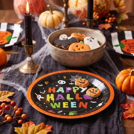 Assiette en papier Halloween Happy Halloween, ronde, 23 cm, 8 pièces