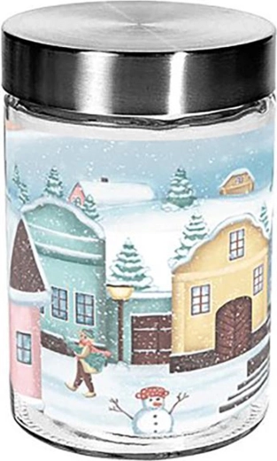 Bocal en verre pour biscuits TORO 1100 ml avec motif de village