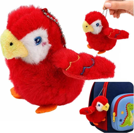 Perroquet en peluche porte-clés avec mousqueton rouge 9 cm - 1 pièce
