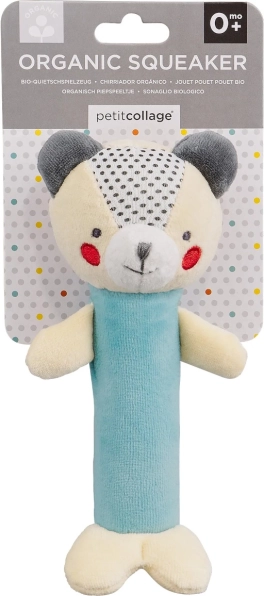 Petit Collage hochet couineur ours en coton biologique