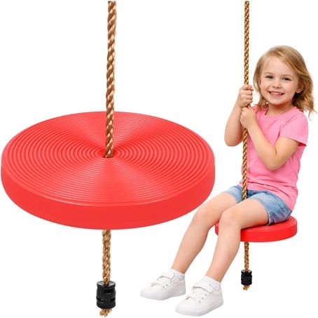 Kruzzel balançoire de jardin pour enfants, siège disque sur corde, rouge