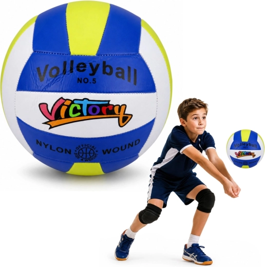 Ballon de volley d’entraînement bleu-blanc-jaune, taille 5 (22 cm)
