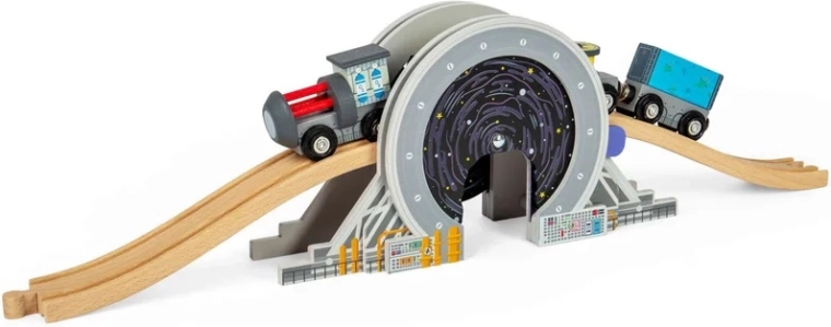 Bigjigs Rail pont spatial avec tunnel à portail pour circuits de trains en bois