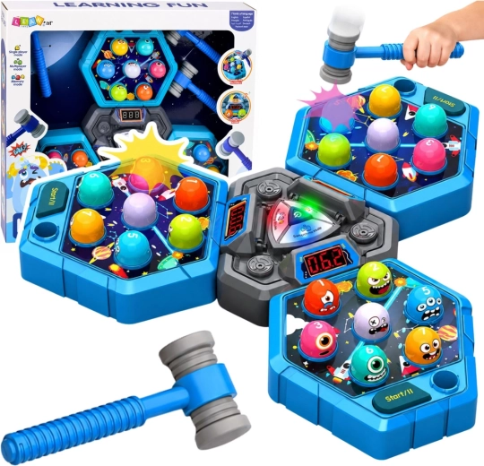 Jeu électronique de réflexes Whack-a-mole pour 1 à 3 joueurs avec effets lumineux et marteaux