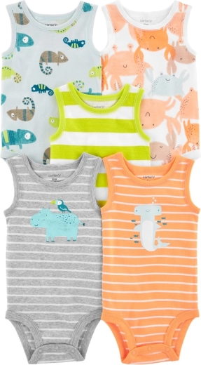 Bodies bébé Carter’s sans manches Stripes Animals – lot de 5 pièces pour garçons