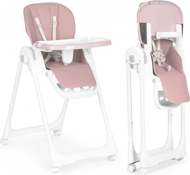 Chaise haute avec réglage en hauteur et double tablette ECOTOYS – Rose
