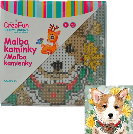 Peinture diamant – petit chien dessiné 20 × 20 cm