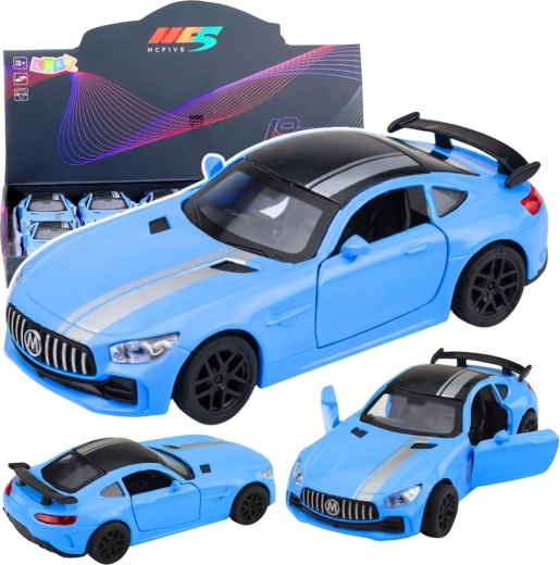 Voiture de sport en métal 1:32 avec portes ouvrantes, lumières et sons – bleue