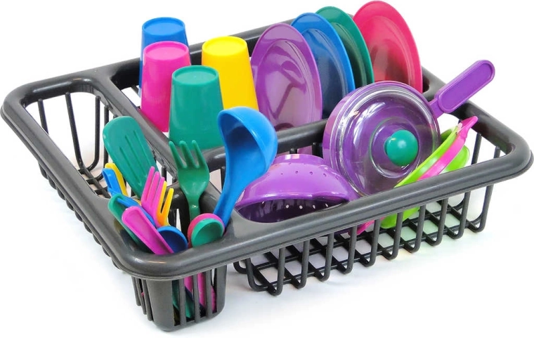 Ensemble de vaisselle de cuisine pour enfants avec égouttoir et éponge