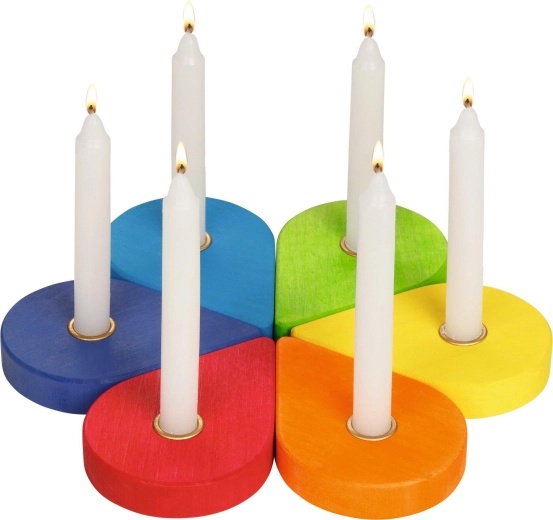 Couronne d’anniversaire – bougeoirs en bois aux couleurs de l’arc-en-ciel (6 pcs)