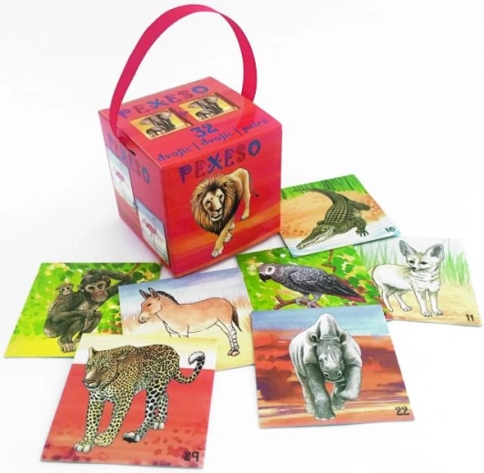 AKIM jeu de mémoire Safari dans une boîte avec ruban (64 cartes)