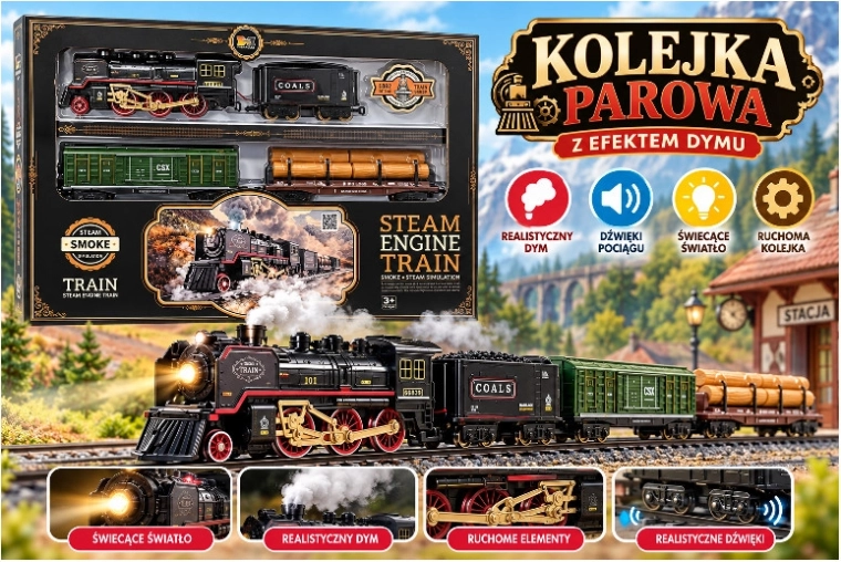 Petit train à vapeur avec lumière, sons et effet de vapeur
