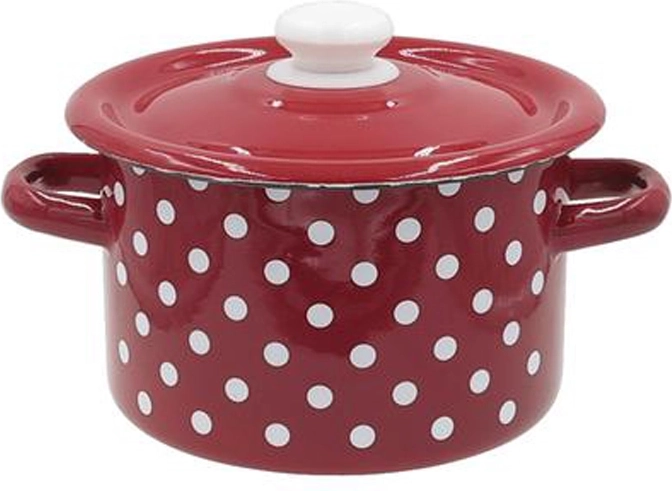 Casserole émaillée avec couvercle 2 l à pois rouge