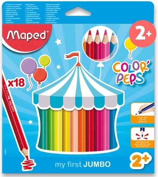 Crayons de couleur triangulaires Jumbo Color'Peps de Maped, 18 pcs