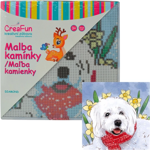 Peinture diamant – chien blanc 20 × 20 cm