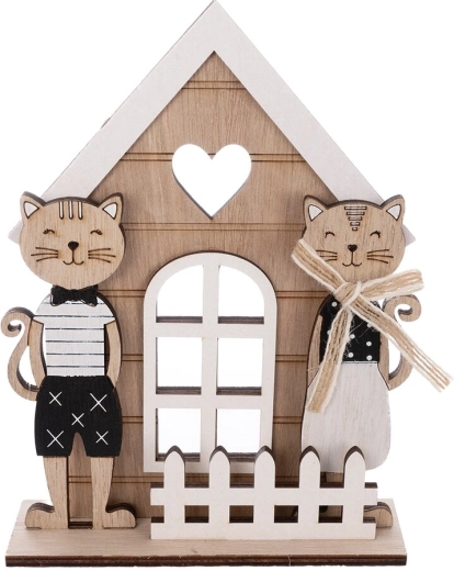 Petite maison en bois avec motif chat beige