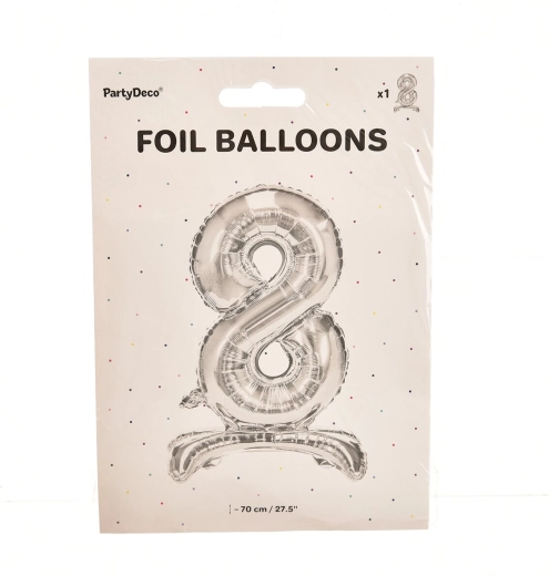 Ballon en aluminium autoportant chiffre 8 argenté 70 cm