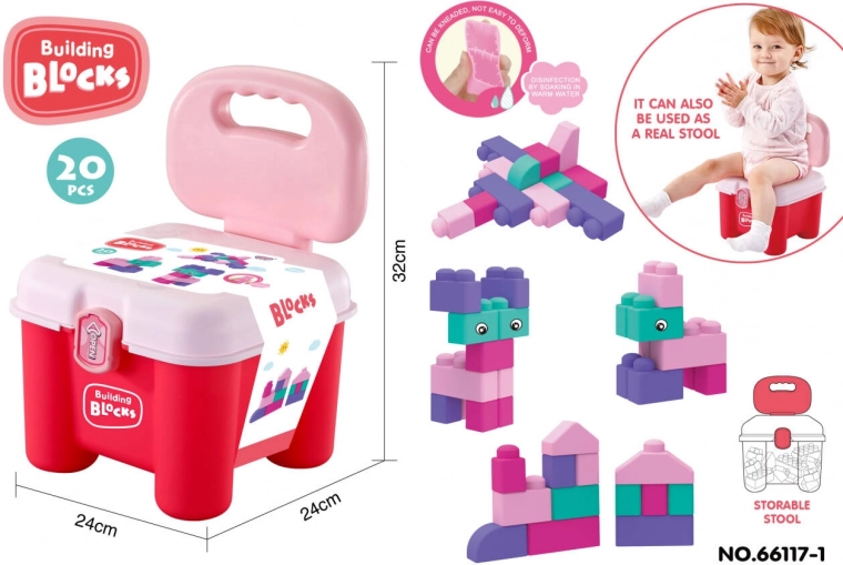 ensemble de blocs de construction souples avec tabouret-coffre – rose