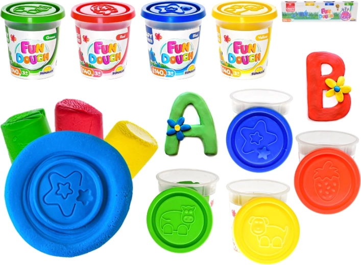 Pâte à modeler créative en pots 4×140 g avec moules intégrés dans les couvercles