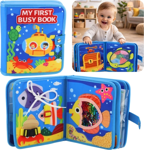 Livre sensorimoteur en feutre – animaux marins 3D