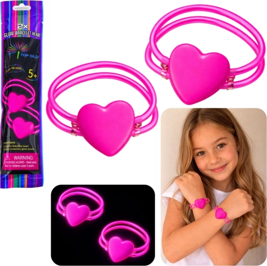 Bracelets lumineux doubles cœur bâtons néon – lot
