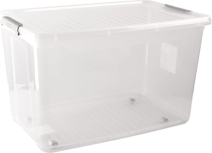 Boîte de rangement 56 l avec couvercle, clips et roulettes (59 × 38 × 35,5 cm)