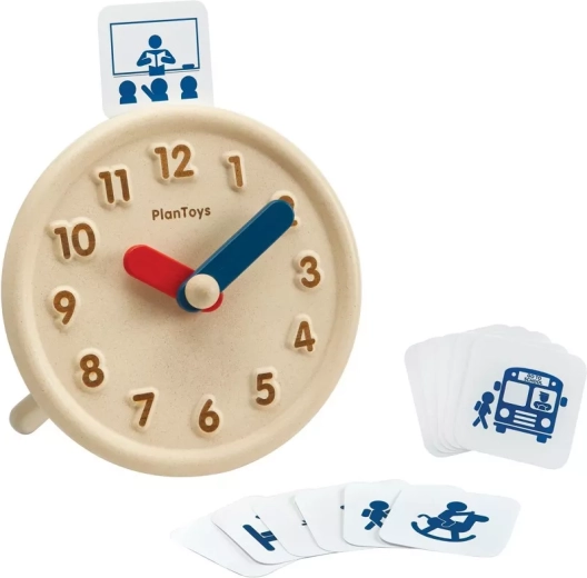 PlanToys horloge éducative en bois avec cartes d’activités