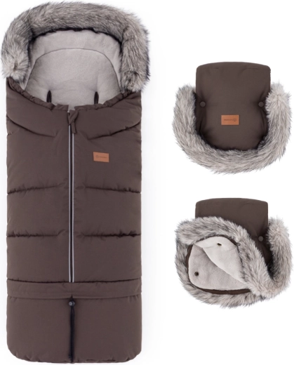PETITE&MARS set : chancelière d’hiver Arctic 4v1 + moufles pour poussette Furry rich brown