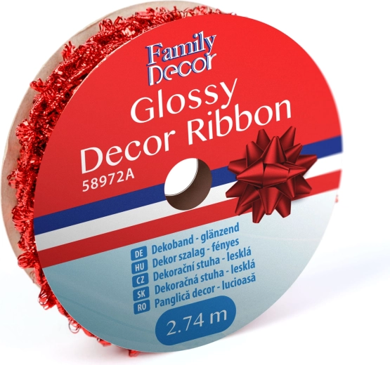 Ruban décoratif brillant rouge 2,74 m