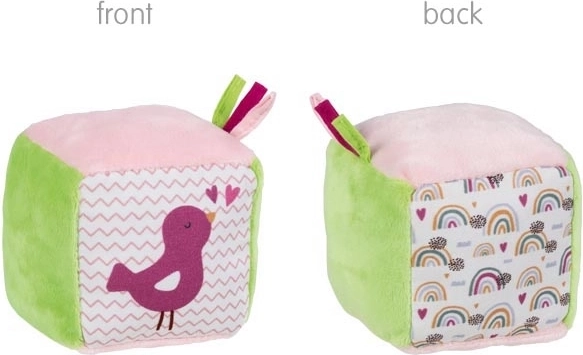 Goki cube textile motorique Oiseau/Arc-en-ciel