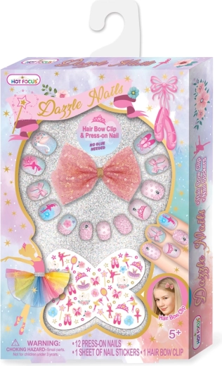 Coffret ongles scintillants avec autocollants et barrette – ballerine