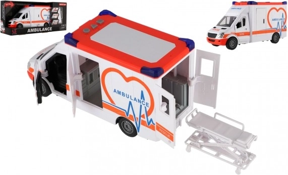 Ambulance Jouet en Plastique 28cm avec Brancard et Roue Libre avec Lumière et Son