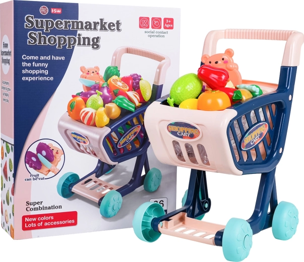 Chariot de courses pour enfants avec aliments et accessoires, bleu