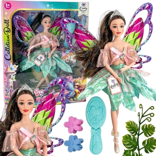 Woopie Royal poupée Emily – fée avec ailes colorées et brosse à cheveux