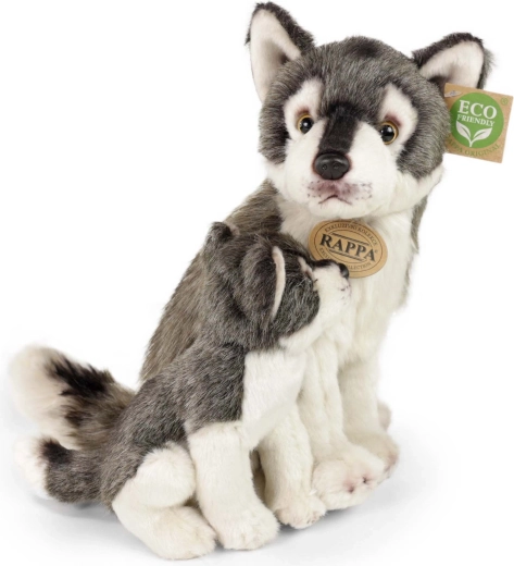 Rappa loup en peluche avec son petit éco‑responsable 27 cm