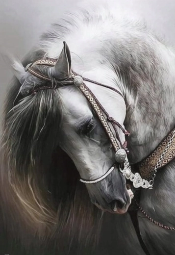 Peinture diamant – portrait de cheval blanc 30 × 40 cm