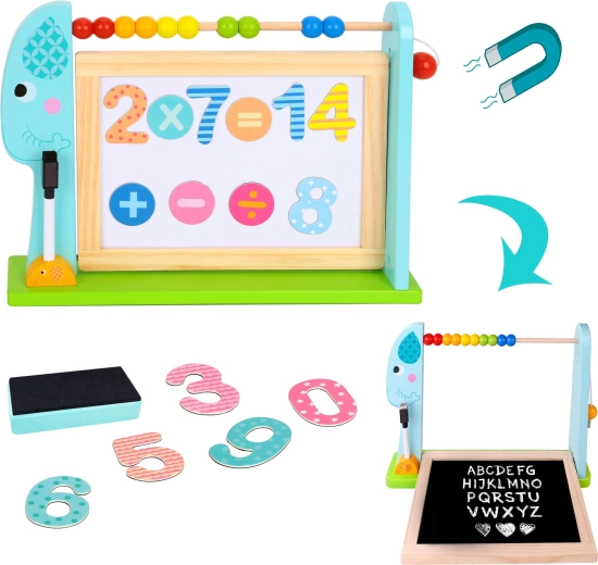 Tableau éducatif double face TOOKY TOY en forme d’éléphant avec boulier