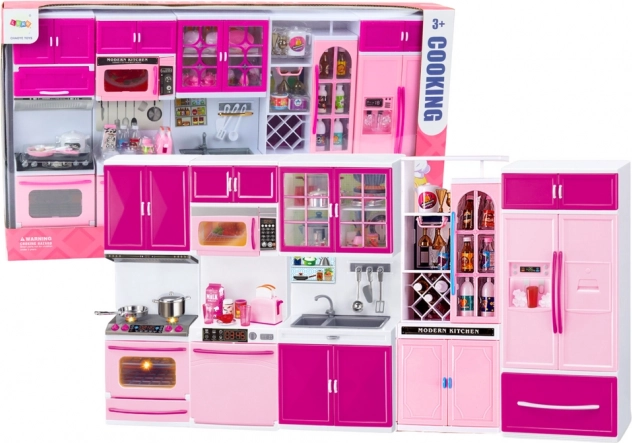 Mobilier de cuisine pour poupées avec réfrigérateur et cuisinière rose