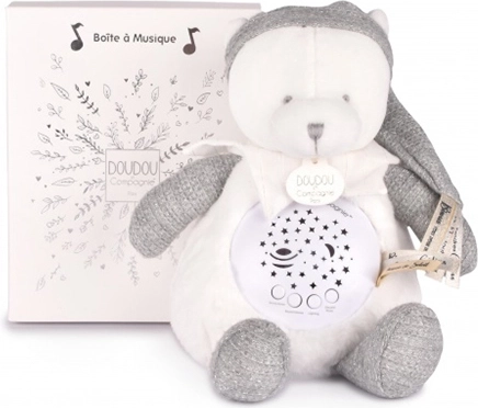 Doudou et Compagnie veilleuse musicale de nuit avec projection d’étoiles ours gris – coffret cadeau