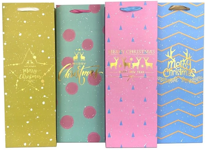 Sac cadeau de Noël pour bouteille de vin 36 × 12,5 × 8,5 cm (motifs assortis)