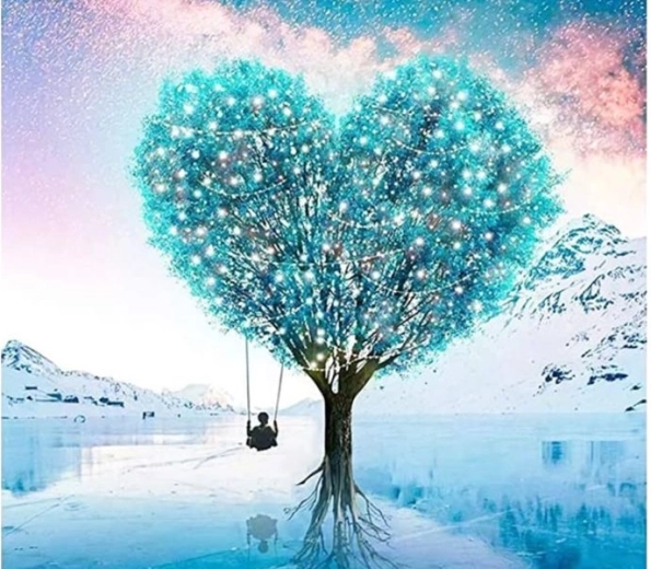 Mosaïque diamant (diamond painting) arbre – cœur 30 × 30 cm
