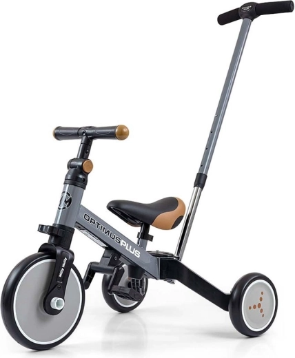 Tricycle enfant 4 en 1 avec tige de guidage Milly Mally Optimus Plus – gris