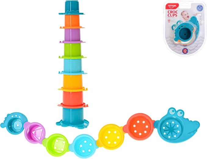 Pyramide et gobelets de liaison pour l’eau crocodile 2-en-1, 8 pcs (12 m+)