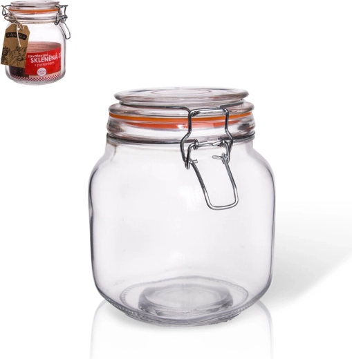 Bocal Bela en verre transparent avec clip métallique, 1 l