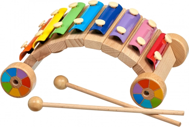 Xylophone arc-en-ciel en bois sur roulettes LUCY & LEO