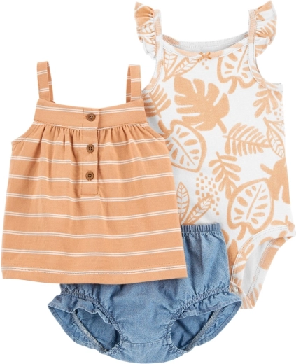 Ensemble 3 pièces Carter's pour bébé Brown Palm – body à bretelles, débardeur et culotte pour petite fille