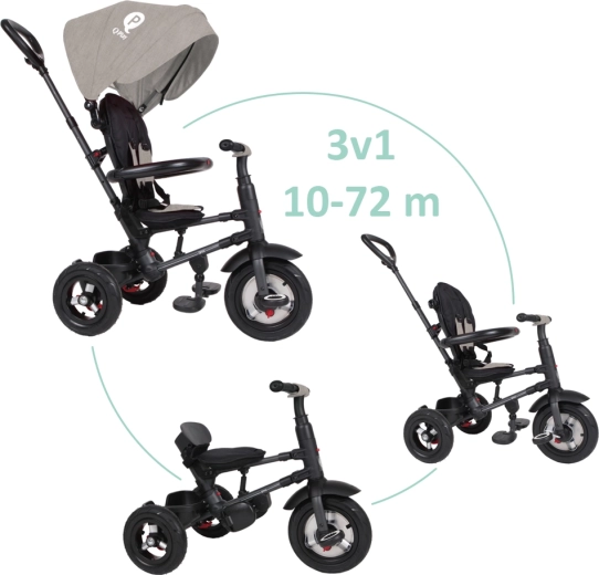 QPlay tricycle Rito Air Gel Grey pour enfants de 10 à 72 mois